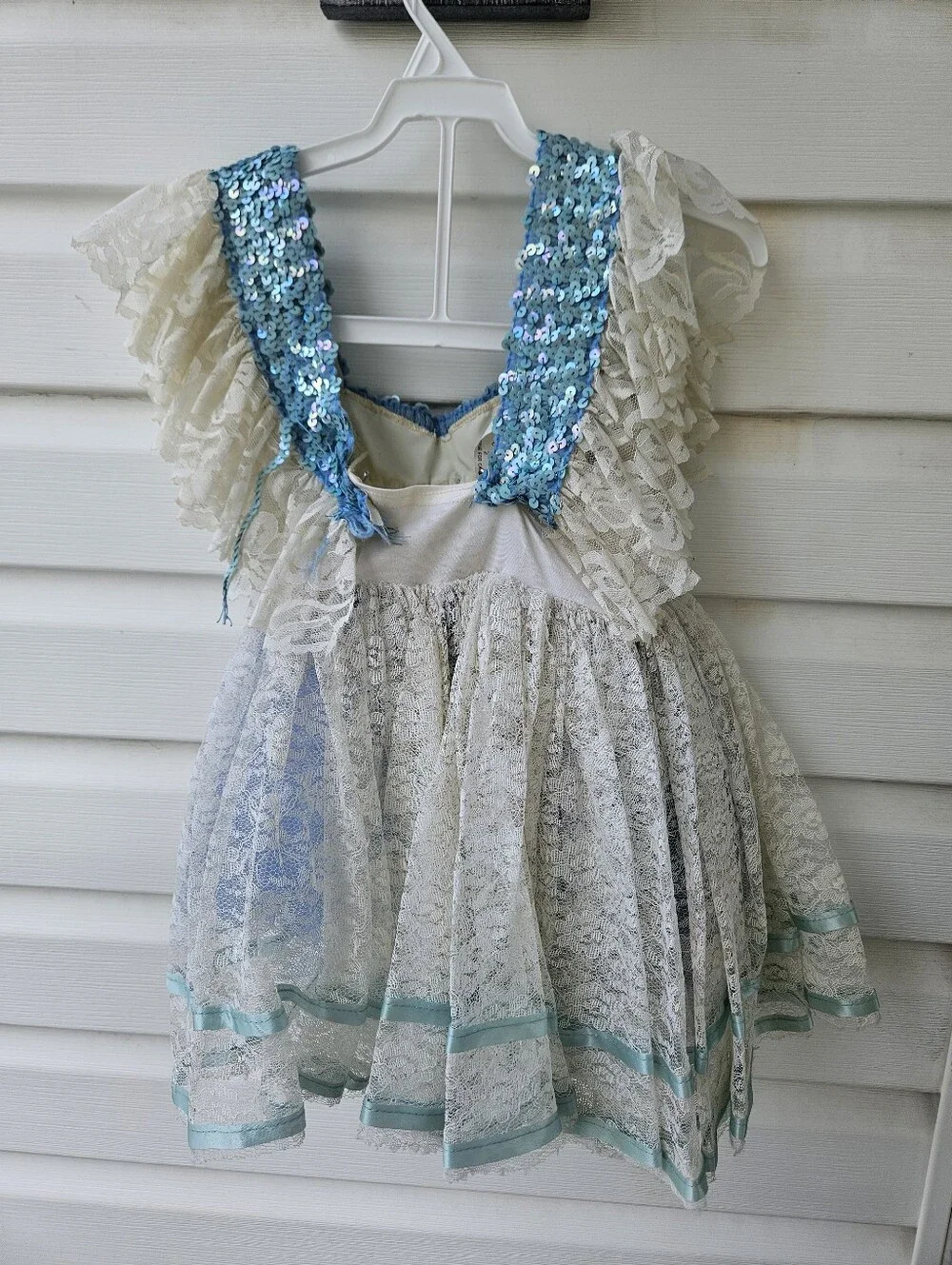 Vintage Art Stone Toddler Dance Costume Blue Sequin Lace Leotard Size 2